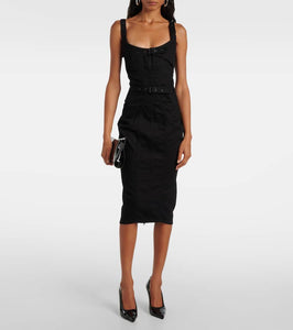 Mugler Buckle-detail denim midi dress