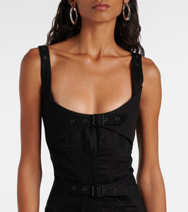 Mugler Buckle-detail denim midi dress