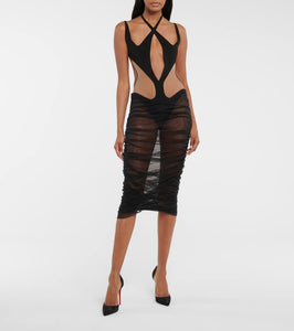 Mugler Cutout stretch-jersey midi dress