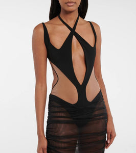 Mugler Cutout stretch-jersey midi dress