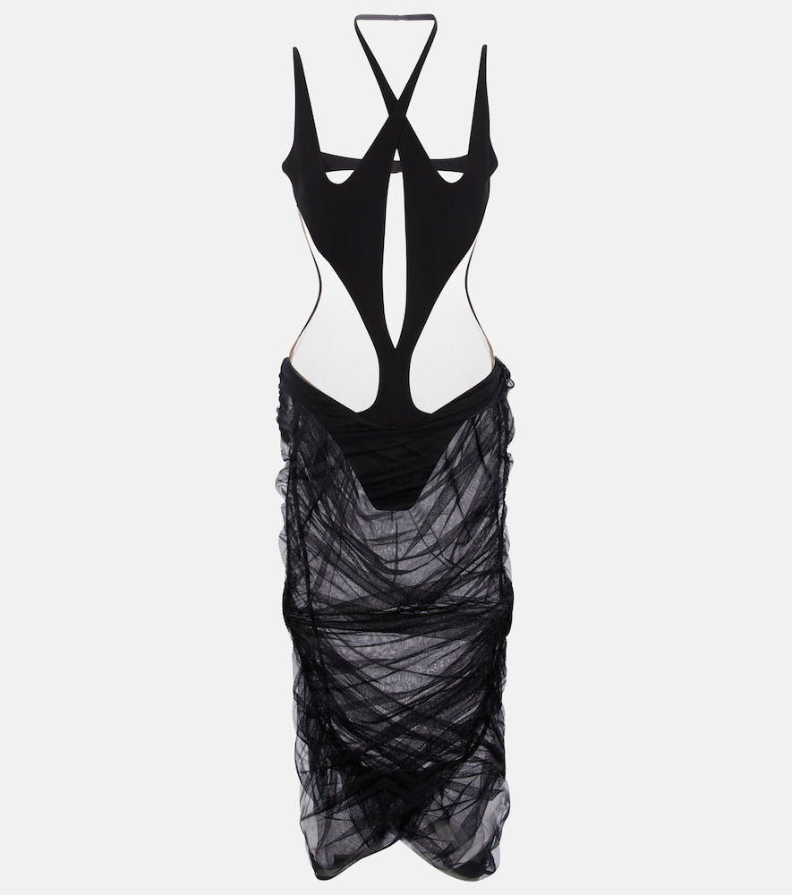 Mugler Cutout stretch-jersey midi dress. Mugler 镂空弹力针织中长连衣裙