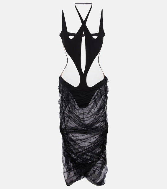 Mugler Cutout stretch-jersey midi dress