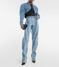 Mugler Denim-paneled cropped jacket