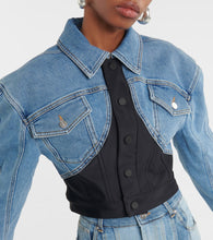 Mugler Denim-paneled cropped jacket