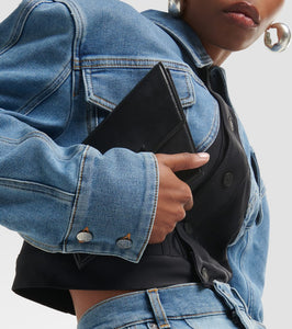 Mugler Denim-paneled cropped jacket