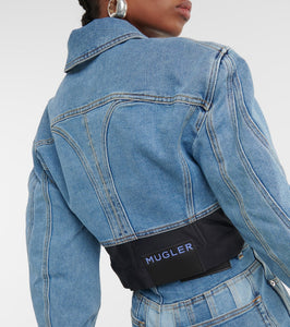 Mugler Denim-paneled cropped jacket