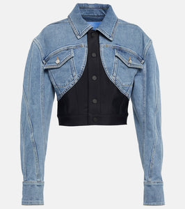 Mugler Denim-paneled cropped jacket