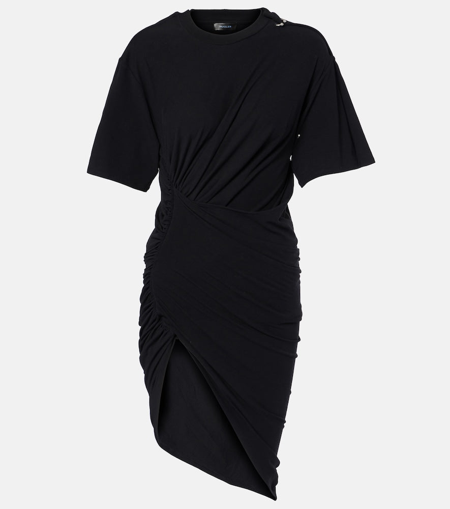 Mugler Draped cotton-blend jersey minidress. Mugler 垂褶棉混纺针织迷你连衣裙