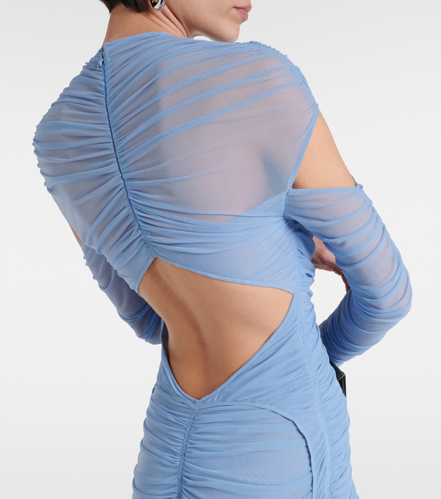 Mugler Draped cutout mesh midi dress