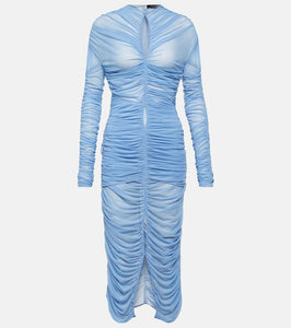 Mugler Draped cutout mesh midi dress
