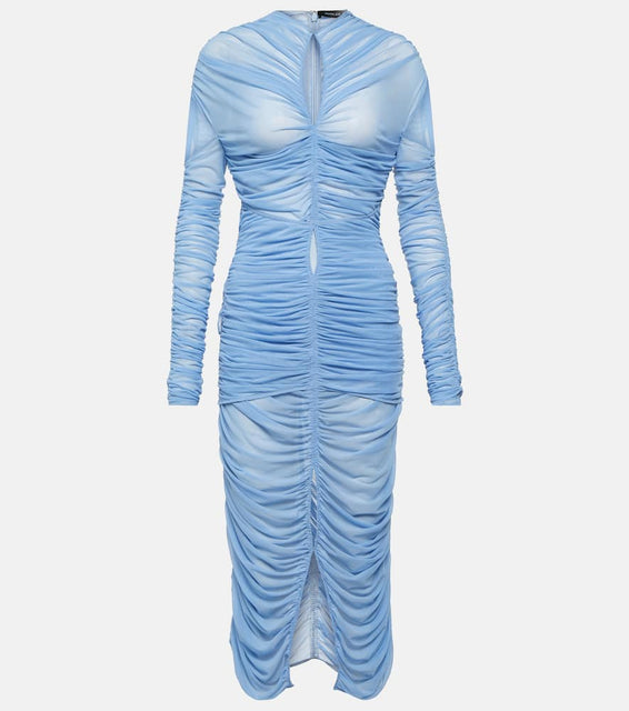 Mugler Draped cutout mesh midi dress