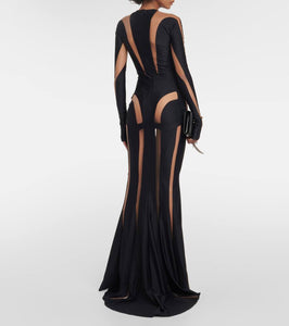 Mugler Paneled tulle and jersey gown