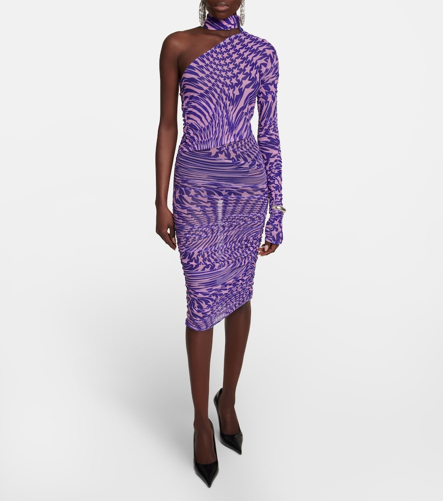 Mugler Printed mesh cutout minidress