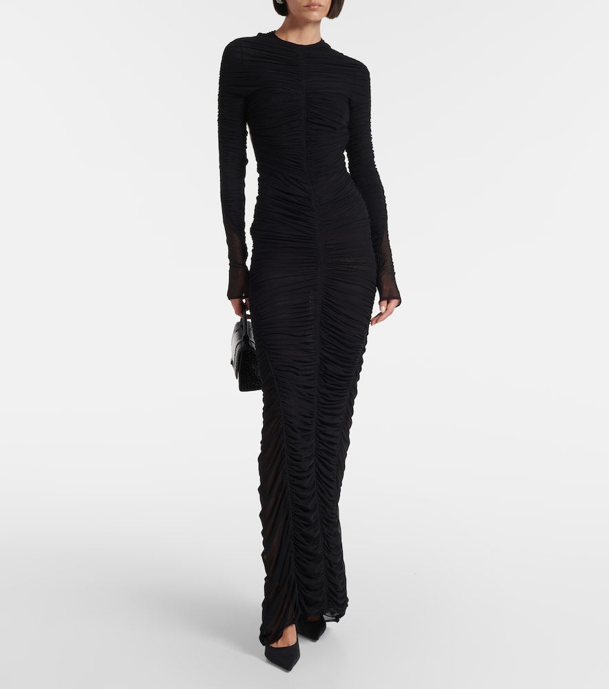 Mugler Ruched open-back mesh gown