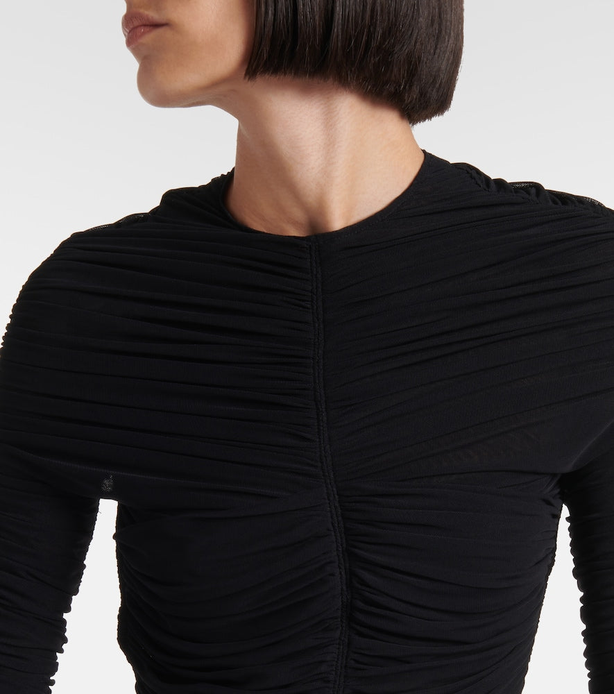 Mugler Ruched open-back mesh gown