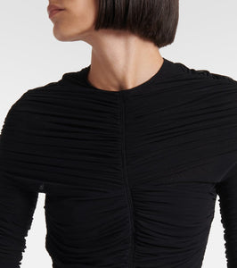 Mugler Ruched open-back mesh gown