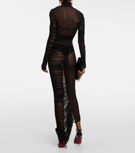 Mugler Ruched sheer maxi dress