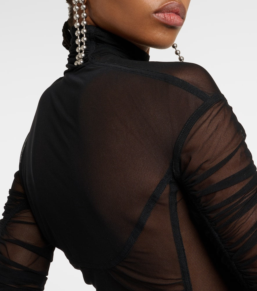 Mugler Ruched sheer maxi dress