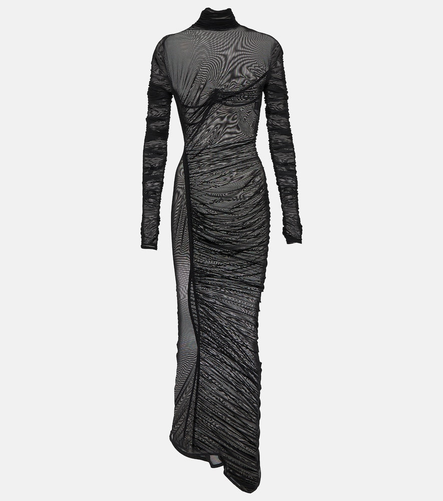 Mugler Ruched sheer maxi dress. Mugler褶皱薄纱长裙