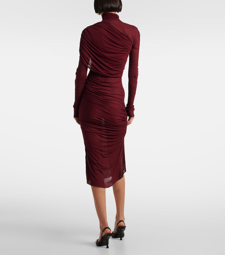 Mugler Sheer ruched midi dress