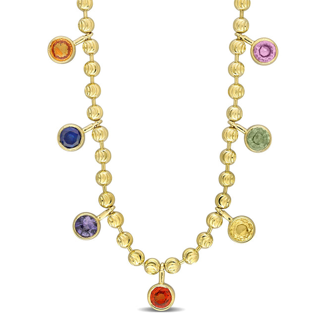 Multi-Color Genuine Sapphire Yellow Gold Necklace