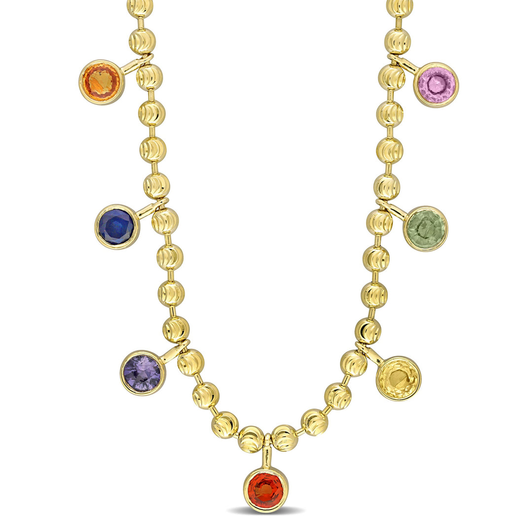 Multi-Color Genuine Sapphire Yellow Gold Necklace
