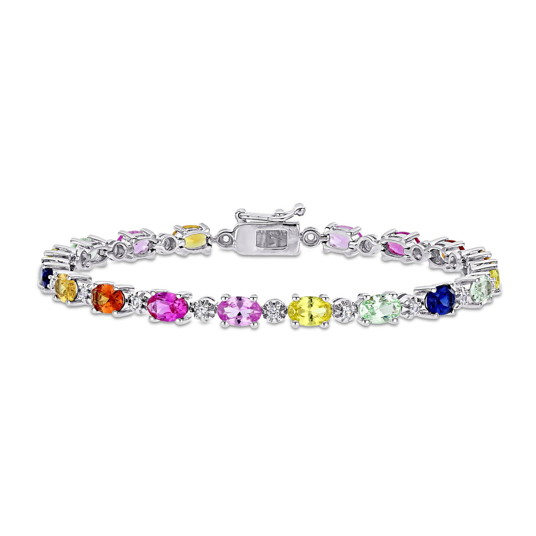 Multicolor Created Sapphire Sterling Silver Bracelet