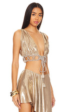 My Beachy Side Low Cut V Neck Crop Top in Metallic Bronze