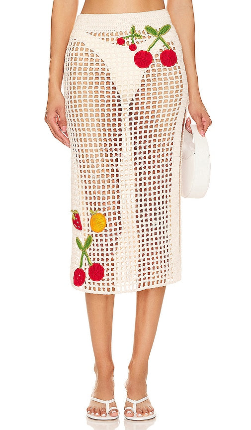 My Beachy Side X Revolve Crochet Midi Skirt in Cream