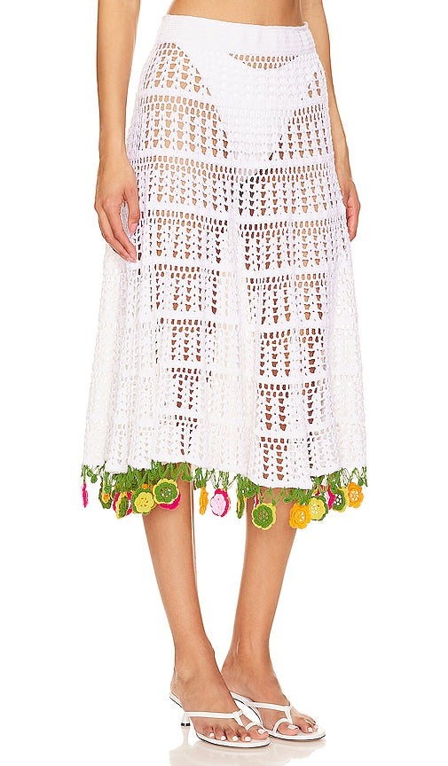 My Beachy Side X Revolve Crochet Midi Skirt in Ivory