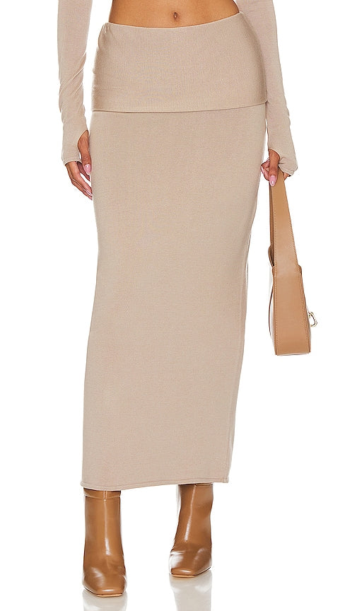 NBD Tosca Fold Over Maxi Skirt in Taupe - NBD Tosca - Jupe longue pliable en taupe - NBD Tosca 灰褐色折叠超长裙 - NBD Tosca Fold Over Maxirock in Taupe - NBD Tosca 폴드오버 맥시 스커트 - Gonna lunga ripiegabile NBD Tosca in tortora
