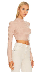 NBD Dylan Wide Rib Cropped Sweater in Tan