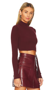 NBD Cara Cropped Knit Mock Neck in Brown