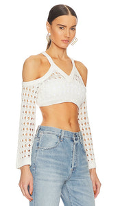 NBD Marcella Open Cable Cropped Pullover in White