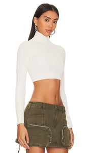 NBD Cara Cropped Knit Mock Neck in Ivory