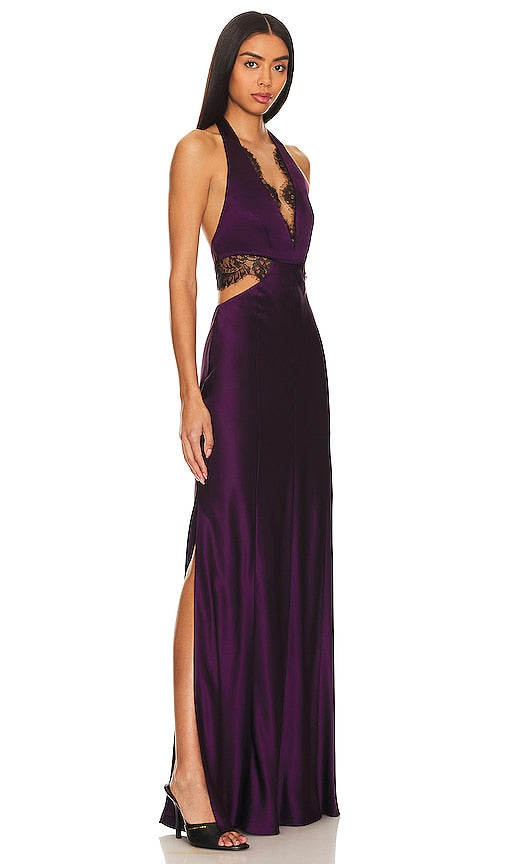 NICHOLAS Kylie Lace Cutout Gown in Purple