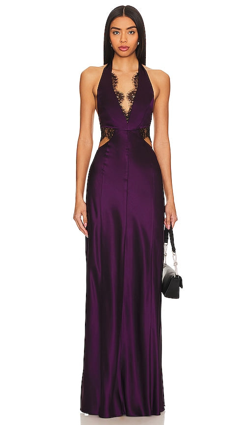 NICHOLAS Kylie Lace Cutout Gown in Purple - NICHOLAS Kylie Robe découpée en dentelle en violet - NICHOLAS Kylie 紫色蕾丝镂空礼服 - NICHOLAS Kylie Kleid mit Spitzenausschnitt in Lila - NICHOLAS Kylie 레이스 컷아웃 가운, 퍼플 색상 - NICHOLAS Kylie Abito in pizzo ritagliato in viola