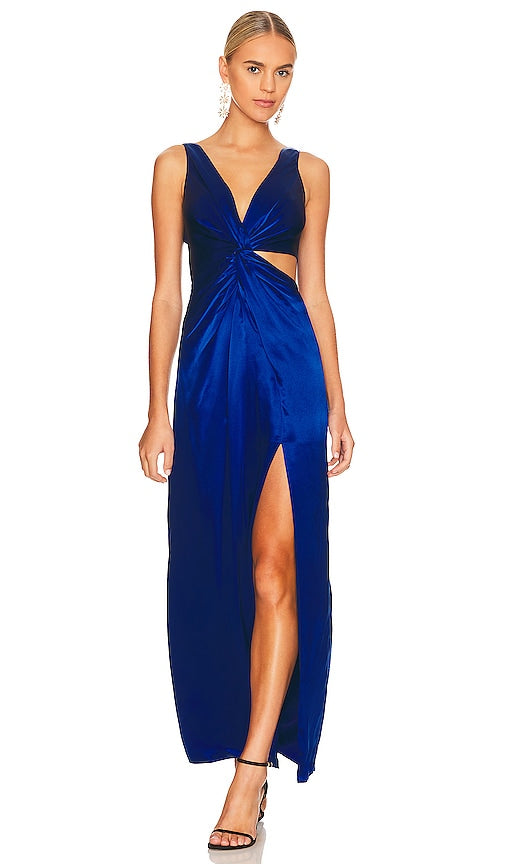 NICHOLAS Silvina Wrap Cut Out Gown in Royal - NICHOLAS Robe portefeuille découpée Silvina en Royal - NICHOLAS Silvina 皇家风格裹身剪裁礼服 - NICHOLAS Silvina Wickelkleid mit Cut-Outs in Royal - NICHOLAS Silvina 랩 컷아웃 가운 로얄 - NICHOLAS Silvina Abito avvolgente ritagliato in Royal
