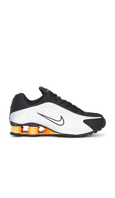 Nike Nike Shox R4 in Black,White | Men's Lifestyle Sneakers in Black  Vast Grey  & Bright Mandarin