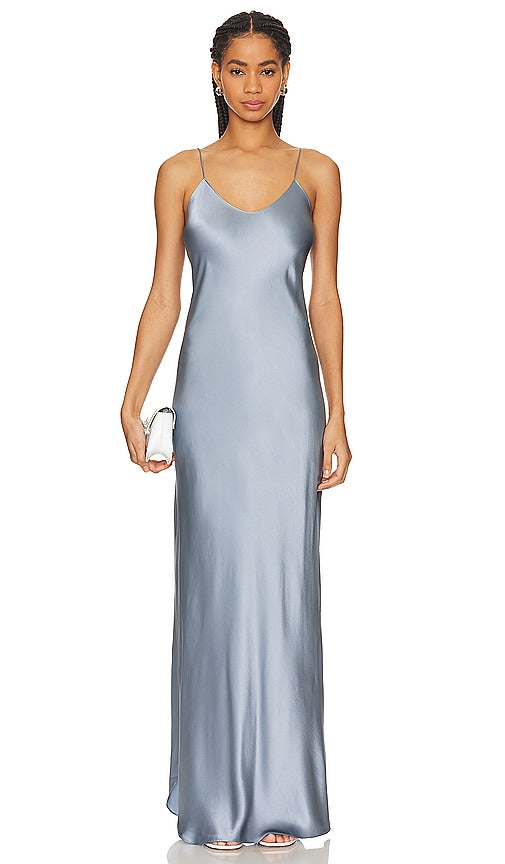 NILI LOTAN Cami Gown in Blue - Robe caraco NILI LOTAN en bleu - NILI LOTAN 蓝色吊带长袍 - NILI LOTAN Cami-Kleid in Blau - NILI LOTAN 캐미 가운 블루 색상 - Abito a canottiera NILI LOTAN in blu