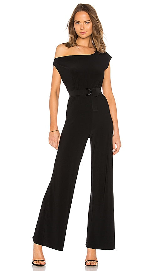 Norma Kamali Drop Shoulder Jumpsuit in Black - Norma Kamali - Combinaison à épaules tombantes en noir - Norma Kamali 黑色落肩连身裤 - Norma Kamali Overall mit tief angesetzter Schulterpartie in Schwarz - Norma Kamali 드롭 숄더 점프수트블랙 색상 - Tuta Norma Kamali con spalle scese in nero