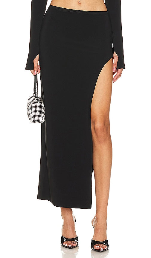 Norma Kamali Marissa Wide Slit Skirt in Black - Norma Kamali - Marissa - Jupe large fendue en noir - Norma Kamali Marissa 黑色宽开衩半身裙 - Norma Kamali Marissa Rock mit weitem Schlitz in Schwarz - Norma Kamali 마리사 와이드 슬릿 스커트 - Gonna Norma Kamali Marissa con ampio spacco in nero