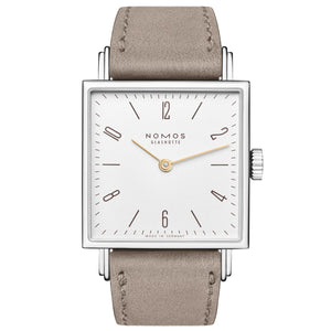 NOMOS Tetra Square White Dial Velour Beige Leather Strap Watch 27.5mm - 405