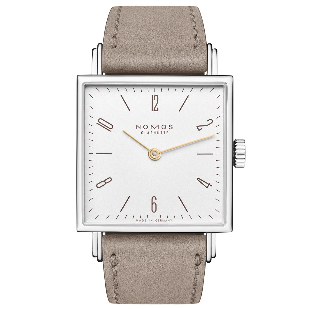 NOMOS Tetra Square White Dial Velour Beige Leather Strap Watch 27.5mm - 405