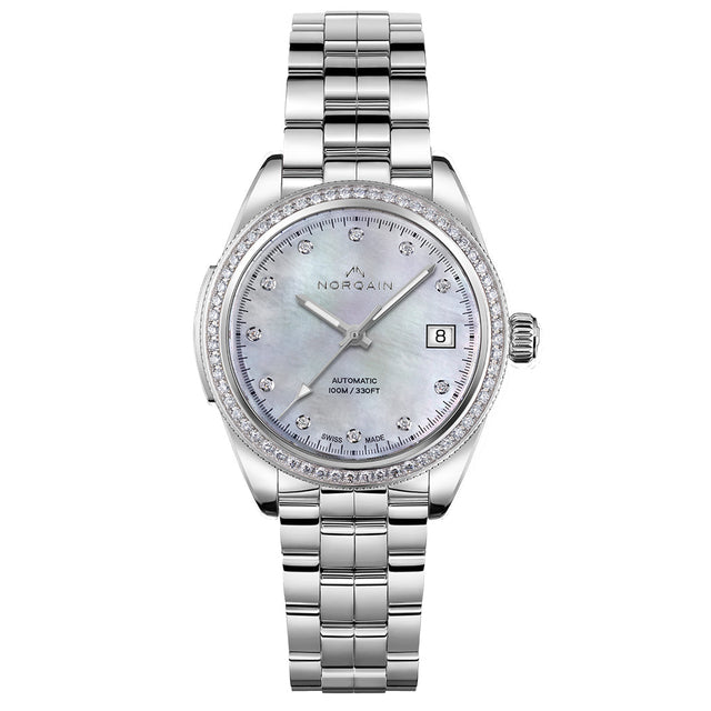 NORQAIN Adventure Sport Diamond Bezel Mother-of-Pearl Diamond Dial Stainless Steel Watch 37mm - N1800D81A/M18D/182S