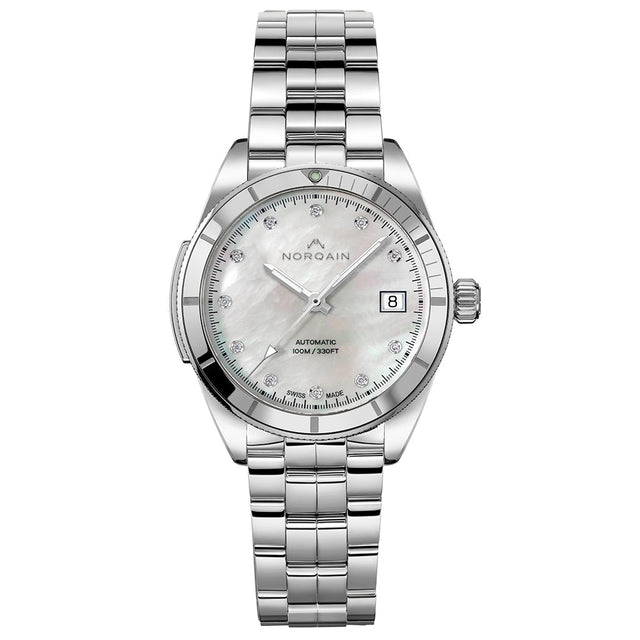 NORQAIN Adventure Sport Mother-of-Pearl Diamond Dial Stainless Steel Automatic Watch 37mm - N1800SP81A/M18D/182S