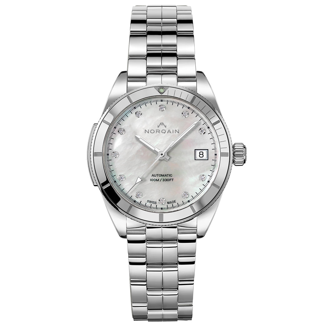 NORQAIN Adventure Sport Mother-of-Pearl Diamond Dial Stainless Steel Automatic Watch 37mm - N1800SP81A/M18D/182S