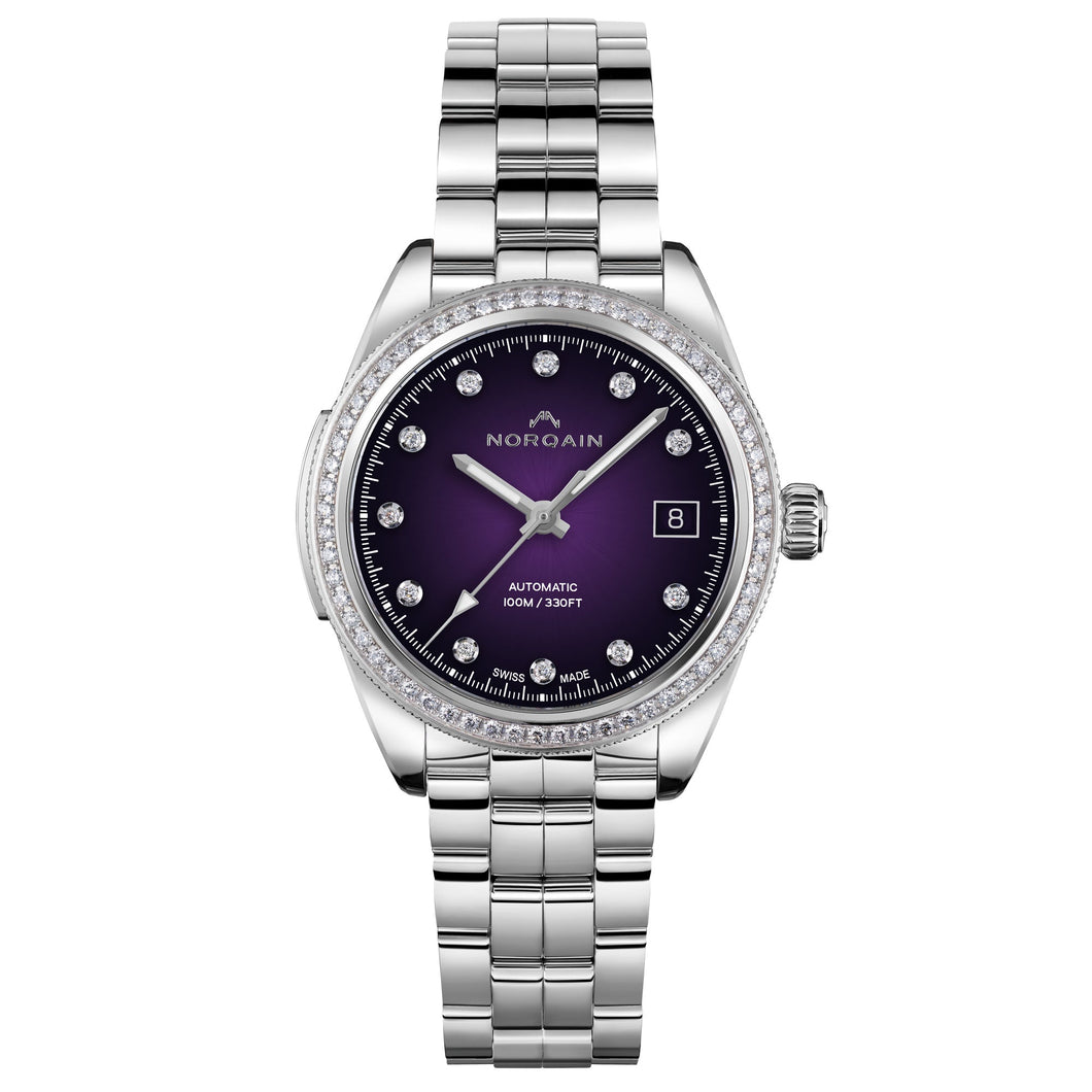 NORQAIN Adventure Sport Purple Gradient Dial Diamond Stainless Steel Watch 37mm - N1800DLA/P181/182S