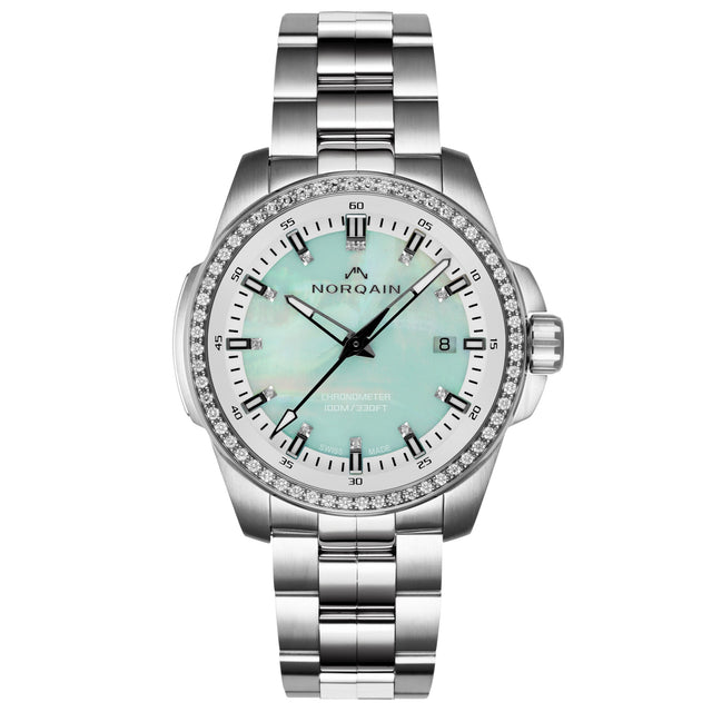 NORQAIN Independence Diamond Mint Mother-of-Pearl Dial Stainless Steel Watch 40mm - N3008SD03A/MB30D