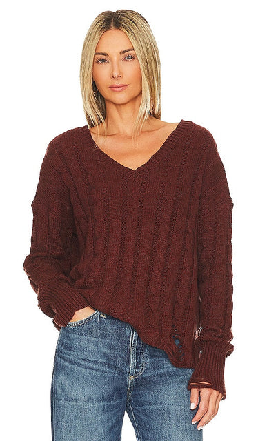 NSF Everlyn V-Neck Sweater in Burgundy